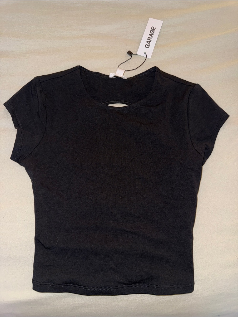 Garage Black Short Sleeve Tee with Front Keyhole